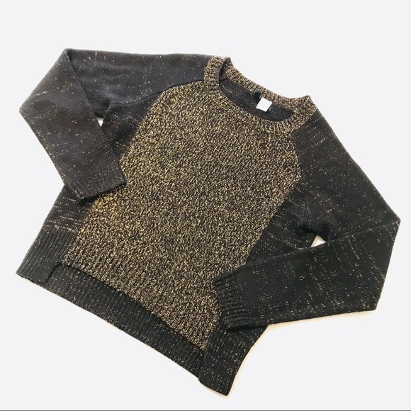 H&M Black Gold Metallic Ribbed Hem Sweater Size XS - Picture 1 of 6